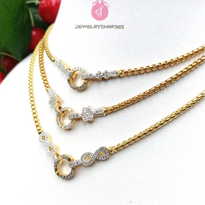 THAIJY15 K111 สร้อยคอ ลายผ่าหวาย ขั้วเพรช ตะขอปั็ม 92.5% ฝังเพรช cz ใส่ติดตัวได้ตลอดไม่ลอกไม่ดำ