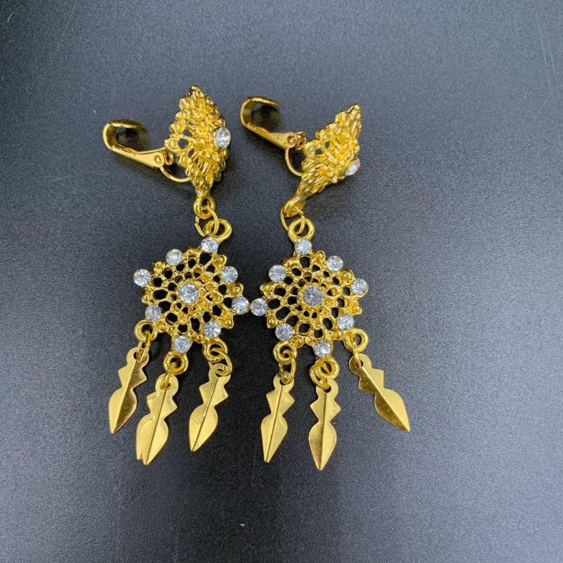 ใส่ Thai jewelry set dance show wedding bride dress earring clip diamond silver gold necklace sets รูปที่ 6