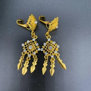 ใส่ Thai jewelry set dance show wedding bride dress earring clip diamond silver gold necklace sets