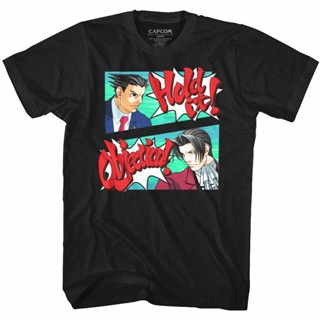 เสื้อเชิ้ตแขนสั้น ไม่ต้องรีด เสื้อยืด พิมพ์ลาย Hold It Objectiphoenix Wright Edgeworth Capcom ของขวัญวันขอบคุณพระเจ้า