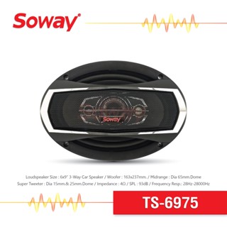 ลำโพง Soway TS-6975 ลำโพงแกนร่วม 3ทาง 6x9นิ้ว แถมสายและฝาครอบ เบส กลาง แหลม 1คู่