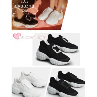 ของแท้ Roger Vivier / RV Viv Run Moonlight Rhinestone หัวเข็มขัดผ้ารองเท้าผ้าใบ