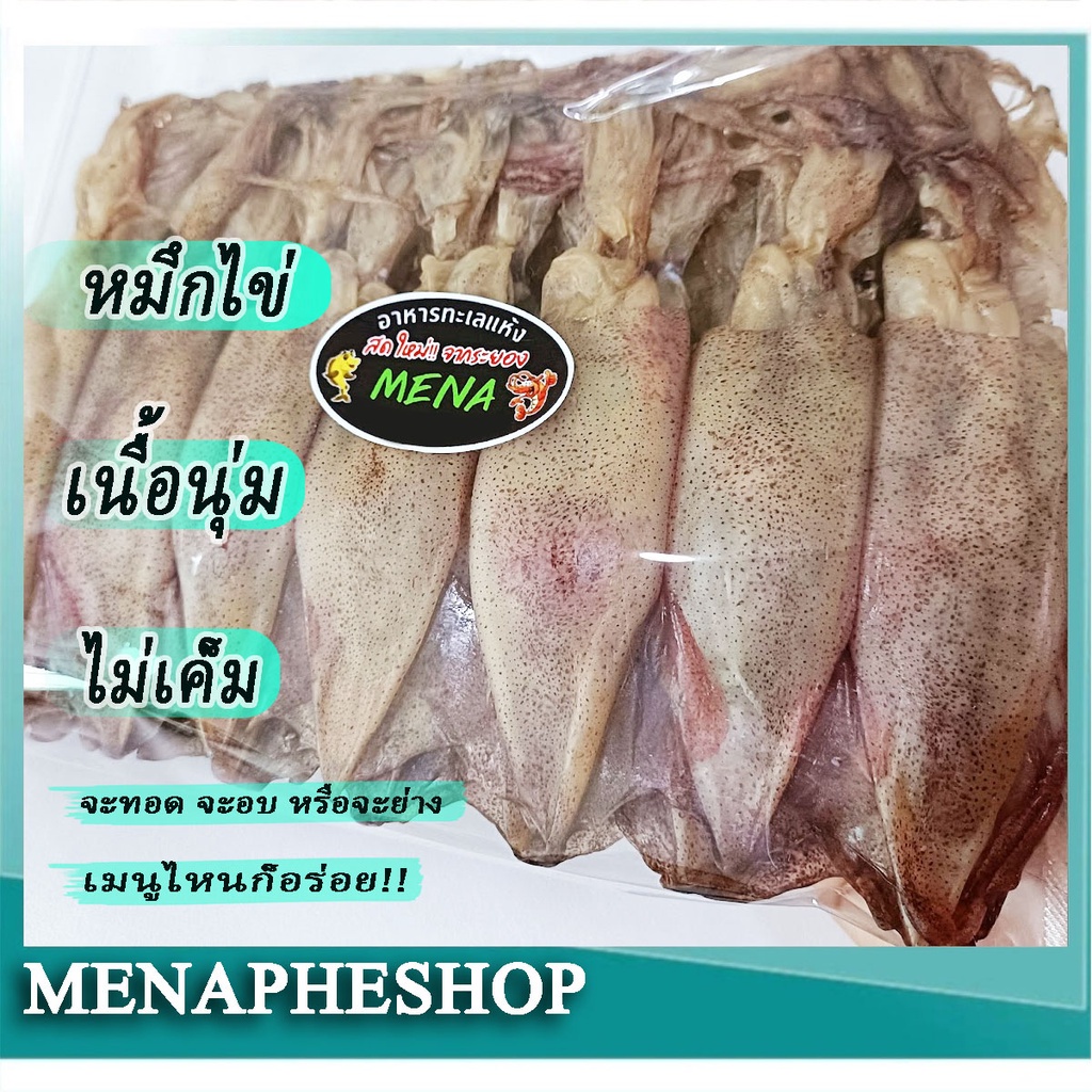 ปลาหมึกแห้ง ปลาหมึกไข่ แบบไม่แห้งมาก ปลาหมึก เนื้อนุ่ม ไม่เค็มมาก อาหารทะเลแห้งจากระยอง menapheshop มีนาเพช็อป ส่งไว