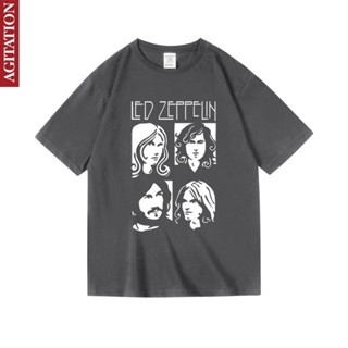 ⊕✙✒Ins fire หลวมยุโรปและอเมริกา Led Zeppelin รอบเสื้อผ้าผ้าฝ้ายเสื้อยืดผู้หญิงและผู้ชาย unisex