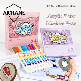 Aicrane ปากกามาร์กเกอร์อะคริลิค 12 24 36 48 60 72 สี สําหรับแก้วมัก แก้ว เซรามิค ไม้ ผ้าแคนวาส