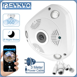 Evkvo กล้องวงจรปิดไร้สาย 5MP พาโนรามา 360 องศา เลนส์ 1.4 มม. RJ45 WIFI IP มองเห็นกลางคืน กล้องวงจรปิด กล้องรักษาความปลอดภัย V380 pro