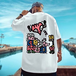 Korean Version ins Fun Graffiti Printed Short-Sleeved T-Shirt Men Women Trendy Hot-Selling 2022 Summer New Style La_02