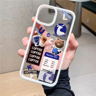 เคสโทรศัพท์มือถืออะคริลิคใส แบบแข็ง ลายหมีกาแฟ สําหรับ iphone 14promax 11 13 12 7Plus 8 X XS Max