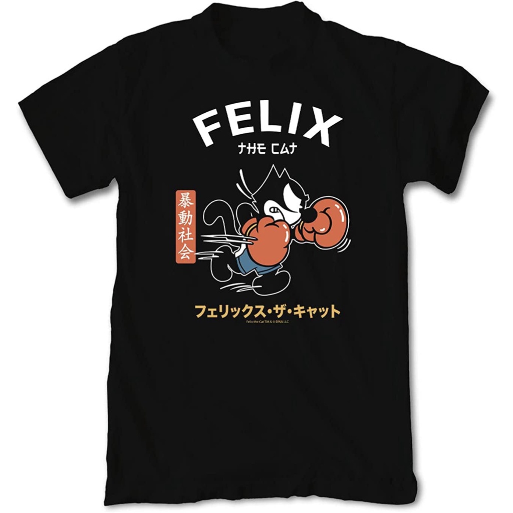 Riot Society Felix The Cat Fight Club เสื้อยืดบุรุษ-สีดำขนาดกลาง