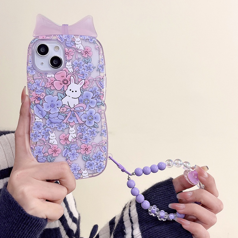 เคสโทรศัพท์มือถือ ประดับโบว์ สามมิติ สีม่วง สําหรับ iPhone14Pro 13 12 เคสไอโฟน