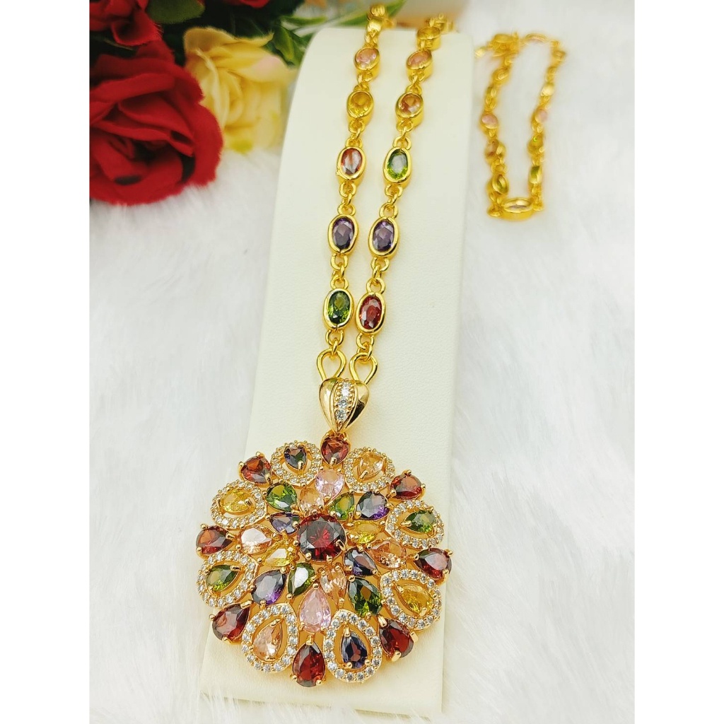 THAIJY15 M30 สร้อยคอพร้อมจี้นพเก้า งาน CZ แท้