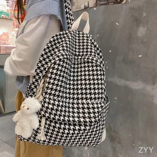 กระเป๋านักเรียนหญิงถัก houndstooth สาวกระเป๋าเป้สะพายหลังนักเรียนกระเป๋าเป้สะพายหลังทุกแบบ