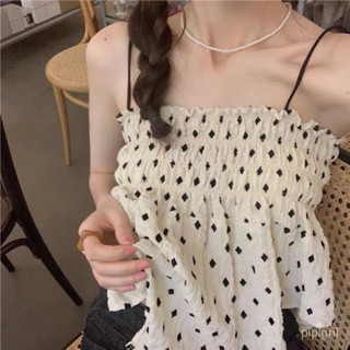เซ็กซี่ ฝรั่งเศสหวาน เสื้อตัวในแบบสั้น Bra เสื้อชีฟองสายเดี่ยวลายจุด เสื้อกล้ามเสื้อชีฟองผู้หญิง