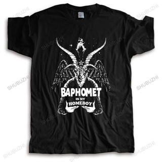 Bubunite แขนสั้นcrew neckเสื้อยืดแขนสั้น ผ้าฝ้าย แบบนิ่ม พิมพ์ลาย Satan Sigil Of Baphomet Demon เหมาะกับของขวัญ สไตล์ค