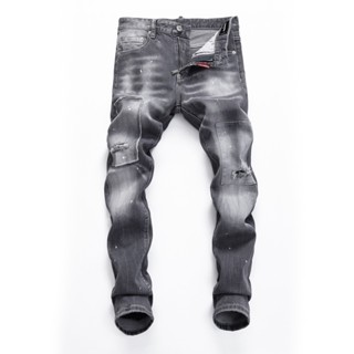 DSQUARD2 High Street Fashion Men Jeans Vintage Grey Elastic Slim Fit Broken Hole Splice Men Designer Brand Hip Hop Jeans Men