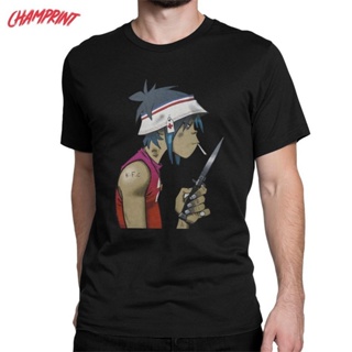 เสื้อยืดคอกลม เสื้อยืดครอปเสื้อยืด ผ้าฝ้ายแท้ 100% พิมพ์ลายวงดนตรี Gorillaz Smoking สําหรับผู้ชายS-5XL