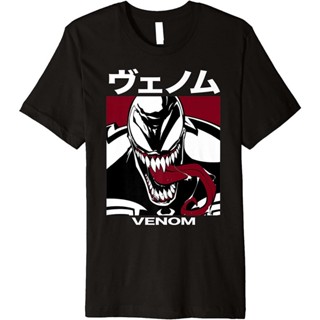 Bubunite แขนสั้นcrew neckเสื้อยืดพรีเมี่ยม พิมพ์ลาย Marvel Venom Kanji Bearing Teeth สําหรับผู้ใหญ่S-XXXXL