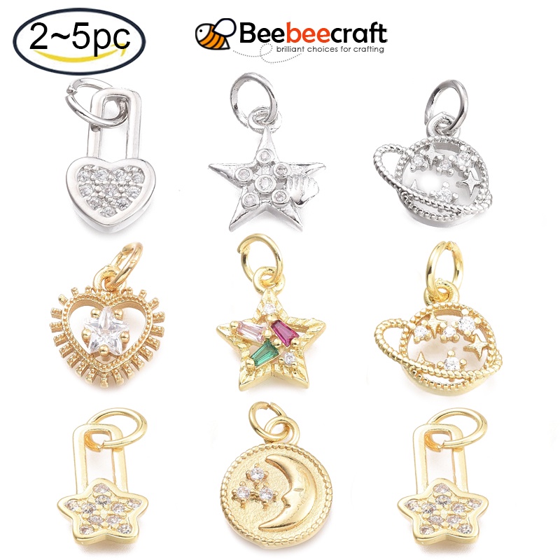 จี้ทองเหลือง ประดับเพทาย พร้อมแหวนจั้มพ์ รูปหัวใจ ชุบแพลตตินัม 12.8x6.5x1.7 มม. แหวน 5x0.7 มม. รู 3.3 มม. 2-5 ชิ้น