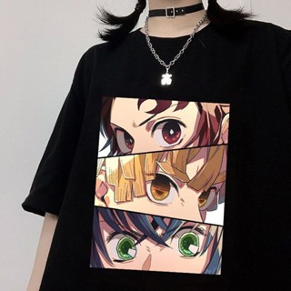 เสื้อยืดคอกลม Hot Japanese Anime Demon Slayer Kimetsu No Yaiba T Shirt Harajuku Hip Hop Tshirt Short Sleeve Loose T-sh