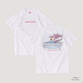 YF32 เสื้อยืดแขนสั้น BEAMS JAPAN Artist Limited Hand-Painted Mount Fuji LOGOS-5XL