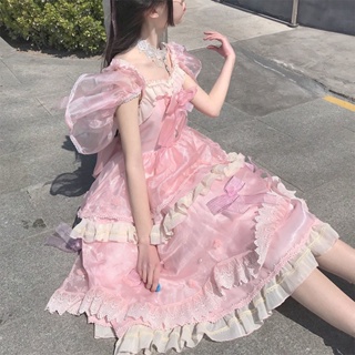 ✻✒﹍ฤดูใบไม้ผลิ Muying Cinderella Lolita ชุดแต่งงานดอกไม้ Dress แขนบิน Original Summer Sweetheart