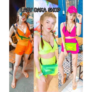 🧡LADY DAKA SHOP🧡 ชุดเล่นสงกรานต์ บราโชว์หลัง+กางเกงขาสั้น มีกระเป๋า สีสันสดใสดมาก