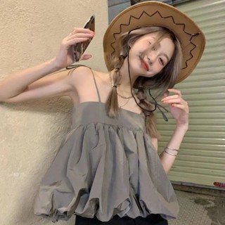 [พร้อมส่ง] เสื้อสายเดี่ยวสปาเก็ตตี้ จับจีบ ขนาดเล็ก เข้ากับทุกการแต่งกาย แฟชั่นสไตล์เกาหลี