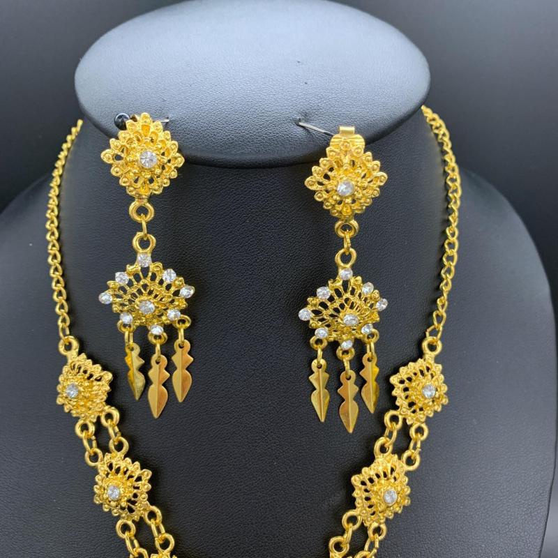 ใส่ Thai jewelry set dance show wedding bride dress earring clip diamond silver gold necklace sets รูปที่ 4