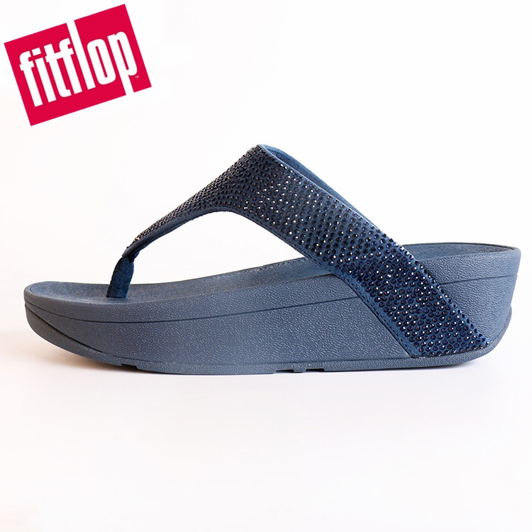 พร้อมส่ง รองเท้าแตะ Fitflop ของแท้ ประดับคริสตัล สีฟ้าแวววาว สําหรับผู้หญิง