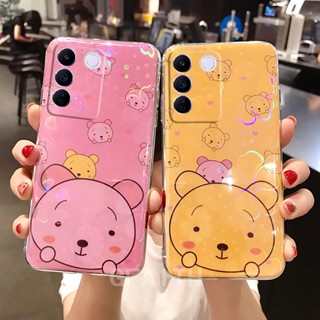 เคสโทรศัพท์ VIVO V27 5G V25 Pro 5G Y02 Y22s Y22 Y35 Y16 Y02s V23 V23e Y76 Y33T Y21T Y33s Y21 New Casing Cute Cartoon Bear Silicone Colorful Cherry blossoms Back Cover Phone Case For VivoY02s VivoY02 VivoV25 VivoV23e เคสวีโว่วี27