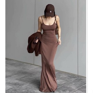 Wittygirls_shop | ชุดเดรสสายเดี่ยวสปาเก็ตตี้ สีพื้น สําหรับผู้หญิง