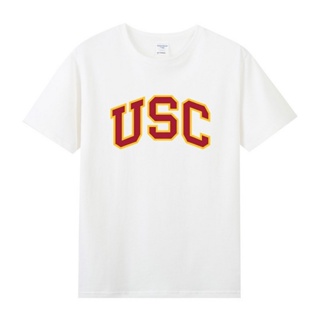 ♘✇▧ncaa American university โรงเรียนที่มีชื่อเสียง usc Southern California รอบเสื้อยืดแขนสั้นผ้าฝ้ายพิมพ์ผู้ชายและผู้หญิ