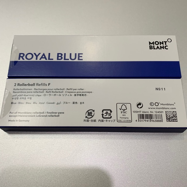 ♠ไส้ปากกา Refill rollerball size F Montblanc - Royal Blue สีน้ำเงิน 2ชิ้น/กล่อง