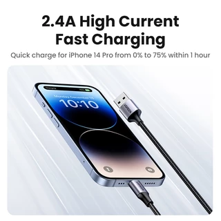 Ugreen สาย USB 2.4A สายชาร์จเร็วสําหรับ iPhone 8 X 7 6S Plus iPhone 14/14 Pro/Pro Max