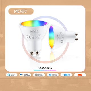 Moes Tuya GU10 โคมไฟอัจฉริยะ LED RGBCW 5W หรี่แสงได้ พร้อมรีโมตคอนโทรล สําหรับ Alexa Google Home