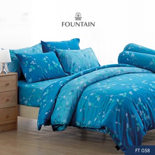 Fountain FT058 รุ่น Printed พิมพ์ลายใบไม้โทนฟ้าและน้ำเงินให้สัมผัสนุ่มสบายด้วยชุดเครื่องนอนฟาวน์เทนผ้าปูที่นอน ผ้าห่มนวม