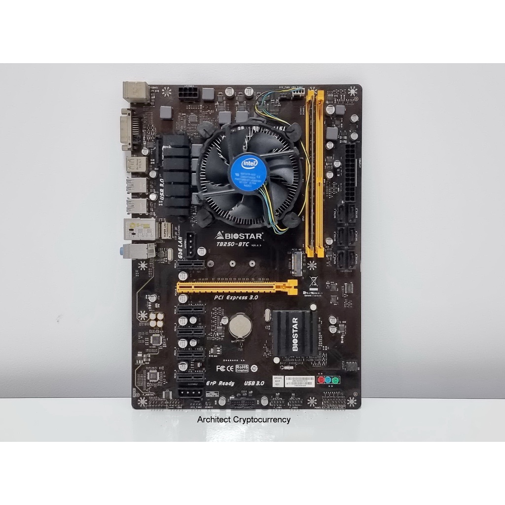 ชุดเมนบอร์ด Biostar TB250-BTC (ไม่มีฝาหลัง)+RAM4G+CPU G3930+ซิ้งพัดลม