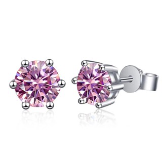 ต่างหูเงินสเตอร์ลิง 925 1ct 2ct 4ct 6ct pink moissanite stub earrings สีชมพู สําหรับผู้หญิง ผู้ชาย