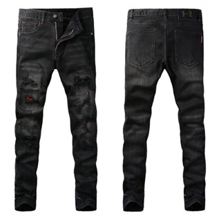 European Station Fashion Retro Mens Jeans Slim Fit Tear Patch High Street Designer # Retro Jeans