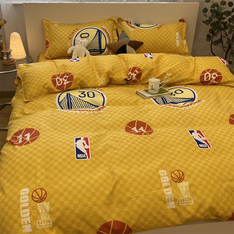 'ปกรณ์ต่อพ่วงบาสเก็ตบอล Golden State Warriors NBA นักเรียนหอพักผ้าปูที่นอนสามชิ้นผ้าปูที่นอนผ้านวมคล