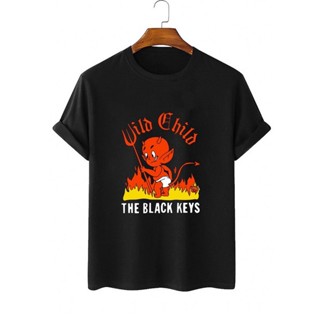 Frogg0-Shop เสื้อยืดสีดำอินเทรนด์เสื้อยืด มีฮู้ด พิมพ์ลายวงร็อค The Black Keys Wild สีดํา สําหรับเด็กS-4XL