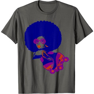 70s Afro Woman T-shirt Roller skates shirt feens and Women T-Shirt