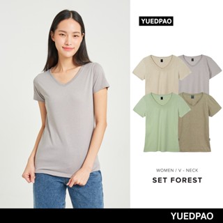 Yuedpao เสื้อยืดผู้หญิงคอวี ทรงเข้ารูป ไม่ย้วย ไม่หด ไม่ต้องรีด ใส่สบาย basicstyle เสื้อยืดคอวีผู้หญิง Set Forest