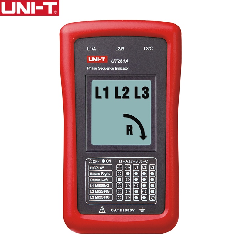 เครื่องทดสอบลําดับเฟส ลำดับเฟสและพวงมาลัยมอเตอร์ UNI-T UT261A phase sequence tester lack phase meter