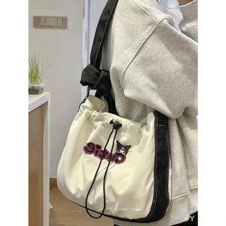 ความจุขนาดใหญ่ผ้าใบสบาย ๆ Tote กระเป๋าสะพายสีชนกัน Drawstring กระเป๋าสะพายไหล่ Crossbody เดินทาง