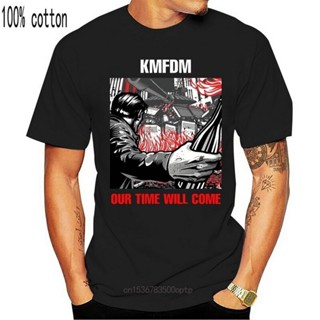 เสื้อยืดผู้ชาย เสื้อยืดผ้าฝ้าย พิมพ์ลาย KMFDM OUR TIME WILL COME MENS BLACK สําหรับผู้ชาย 2022