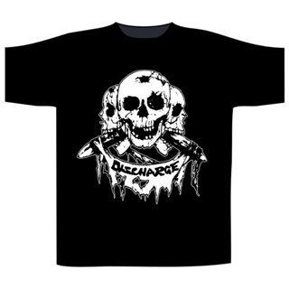 เสื้อยืดสีดำ เสื้อยืดผู้ชาย Discharge  Skull Logo เสื้อยืดลําลองสําหรับผู้ชายแขนสั้นพิมพ์ลายโลโก้