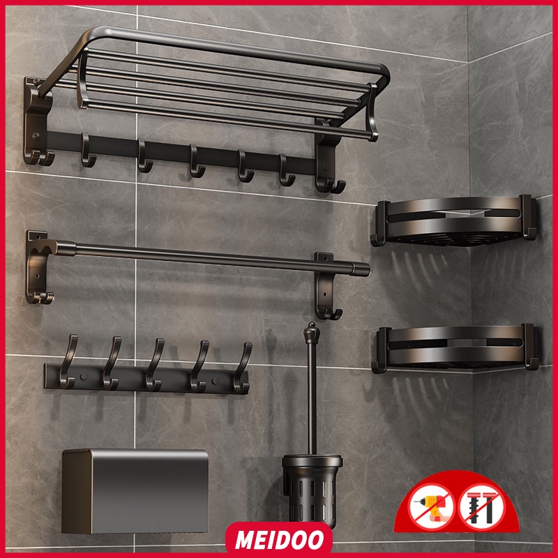 Bathroom Racks & Cabinets 149 บาท MEIDOO ชั้นวางของในห้องน้ำอลูมิเนียมแบบติดผนัง ไม่ต้องเจาะ กันน้ำและกันสนิม Home & Living