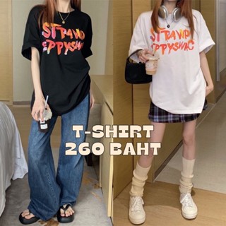 พร้อมส่ง เสื้อยืดคอกลมแขนสั้นสีขาวและสีดำ ดีเทลมีงานสกรีนTextลายกราฟฟิคโทนสีส้มสีสดใสน่ารัก งานสกรีนทั้งหน้าและหลัง