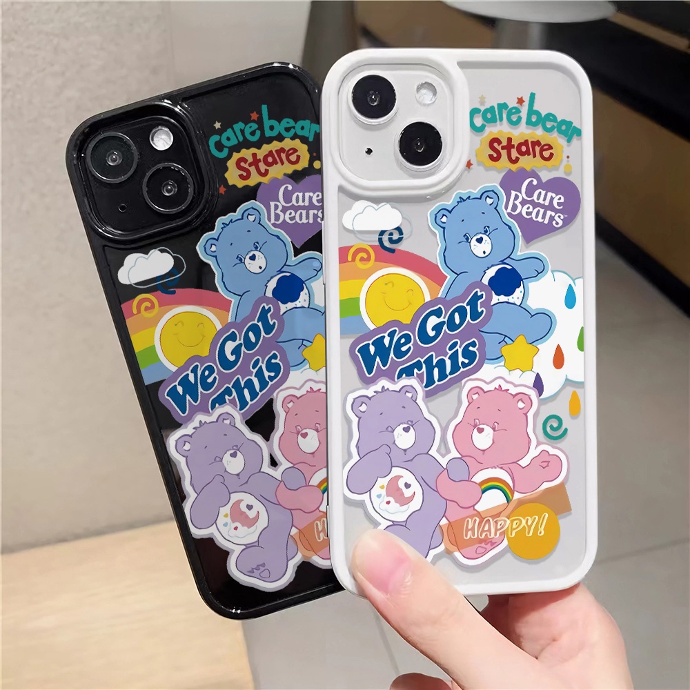 เคสโทรศัพท์มือถืออะคริลิคใส แบบแข็ง ลายหมีสายรุ้งน่ารัก สําหรับ iphone 14promax 11 13 12 7Plus 8 X XS Max ผ้าคลุม